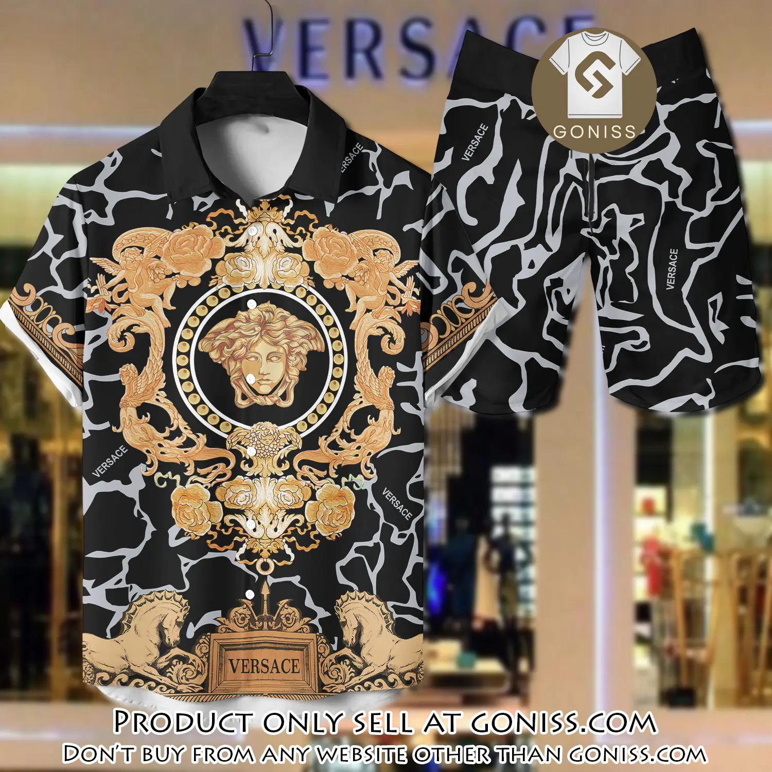 Versace luxury hawaiian shirt & short set lhs1204 gn5652396